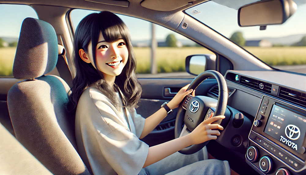 女性がプリウスを運転している画像