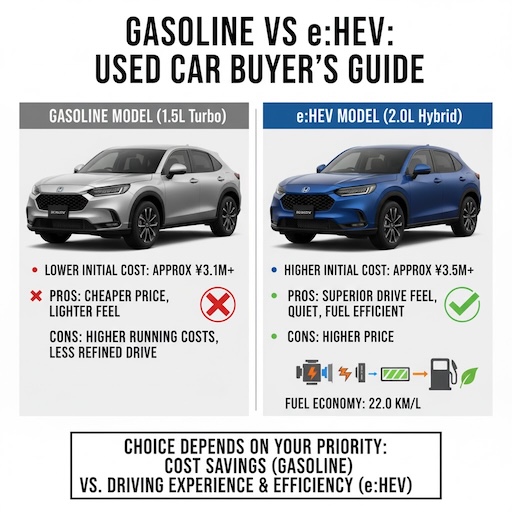 ガソリン車とe:HEV、中古で狙うなら?